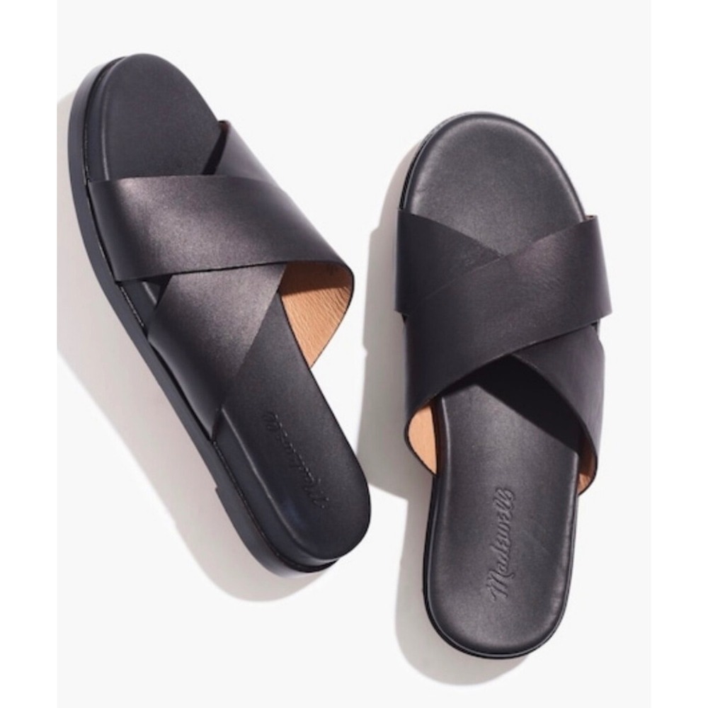 Madewell The Louisa Crisscross Leather Black Slide Sandals Women's Size 9.5